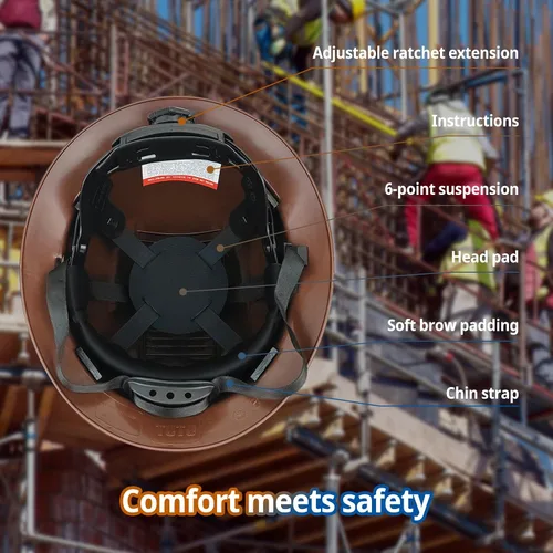 Miniatura 3 de Casco de seguridad OSHA de ala completa, casco de seguridad duradero y ligero de fibra de carbono, equipo de protección de suspensión de trinquete