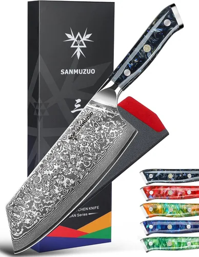 Miniatura 9 de Nakiri - Cuchillo de carnicero de 7.5 pulgadas, serie Xuan, cuchillo de cocina VG10 de acero de damasco, mango de resina (naranja fantasía)