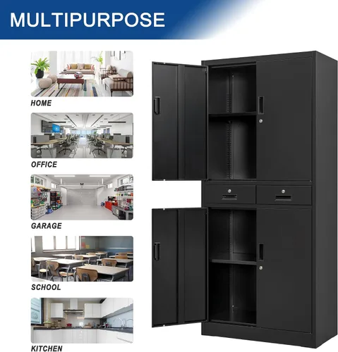 Miniatura 9 de Wanfu Gabinete de almacenamiento de metal, gabinete de almacenamiento con bloqueo de 71 pulgadas con estantes ajustables y 2 cajones, gabinetes