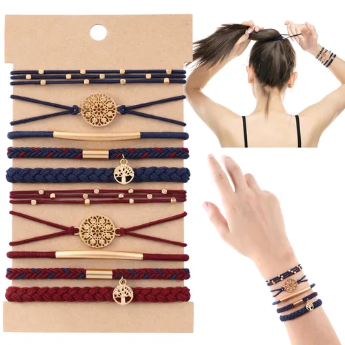 Miniatura 9 de DIYDEC 10 Ligas para el Cabello Pulsera para Mujeres 5 Estilos Suaves Trenzadas Boho Bandas para el Cabello Elásticas Sin Daño Ligas para el Cabello