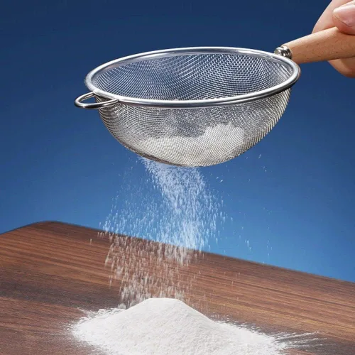 Miniatura 4 de Colador de doble malla fina de acero inoxidable con mango de madera para alimentos, arroz, pasta, harina, colador de harina, tamiz de cocina