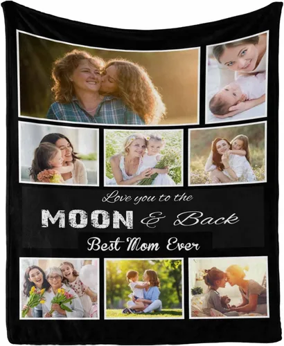 Miniatura 9 de InterestPrint Manta con foto, regalos personalizados para mamá, manta de collage de fotos personalizada para mamá de hija e hijo para cumpleaños