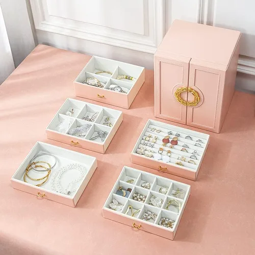 Miniatura 3 de ATDORO Joyeros grandes organizadoresestuche con 5 cajones, regalo para mujeres, adolescentes, niñas, niños, gran joyeríasoporte de cuero sintético