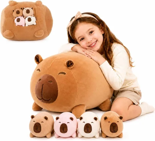 Miniatura 12 de MMguai Peluche Suave de Bulldog Lindo Bulldog Francés Animales de Peluche con 4 Peluches de Cachorro Bebé en su Barriga, Almohada Blanda Grande