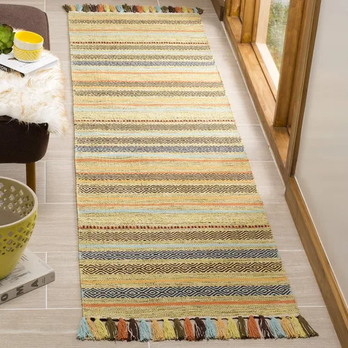 Miniatura 11 de SAFAVIEH Montauk Collection - Alfombra decorativa de 3 pies x 5 pies, color beige y multi, hecha a mano, estilo boho con rayas y flecos, de algodón