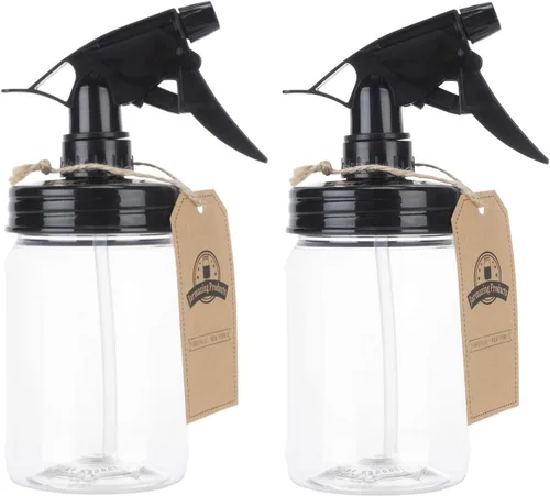 Jarmazing Products Pulverizador de tarro Mason – Negro – Con tarro de plástico Mason de 16 onzas – Paquete de dos