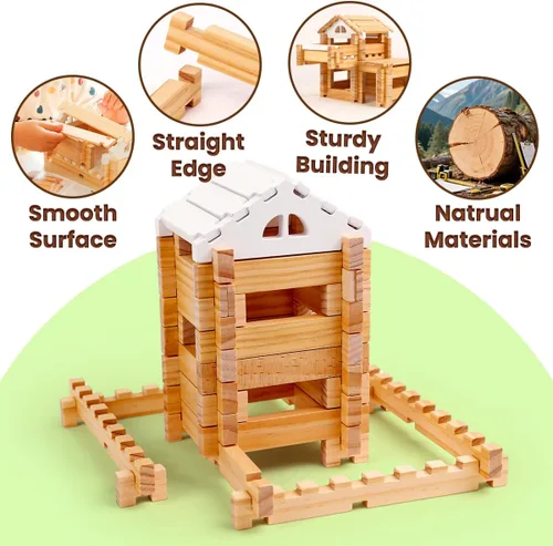 Miniatura 8 de Jovi-mindly &Notchies - Juego de 63 bloques de madera para principiantes, juguetes de aprendizaje preescolar, bloques de madera para niños a partir
