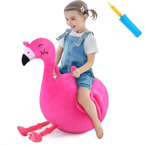 iPlay, iLearn Bouncy Pals - Pelota inflable de flamenco para niños, juguetes inflables para saltar de animales que rebotan, gorila de felpa rosa,