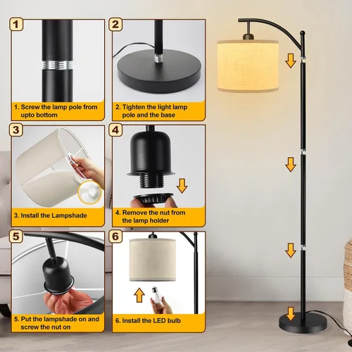 Miniatura 5 de DLLT - Lámpara de pie de arco moderna, lámpara de pie de granja con pantalla de linterna, luz de lectura alta industrial para dormitorio, sala