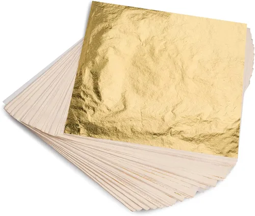 KraftiSky Hojas de oro – 100 hojas doradas – 5.5 x 5.5 in hoja dorada multiusos para uñas, proyectos de arte y bricolaje, marcos de fotos, paredes