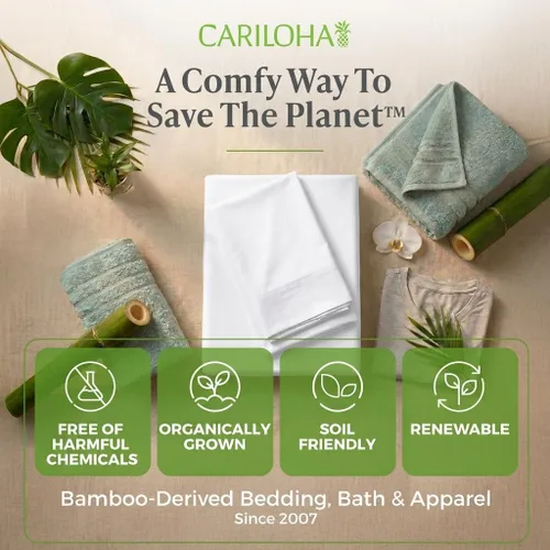Miniatura 9 de Juego de sábanas de bambú clásico de Cariloha de 4 piezas – Sábanas y fundas de almohada más suaves (matrimonial, blanco)