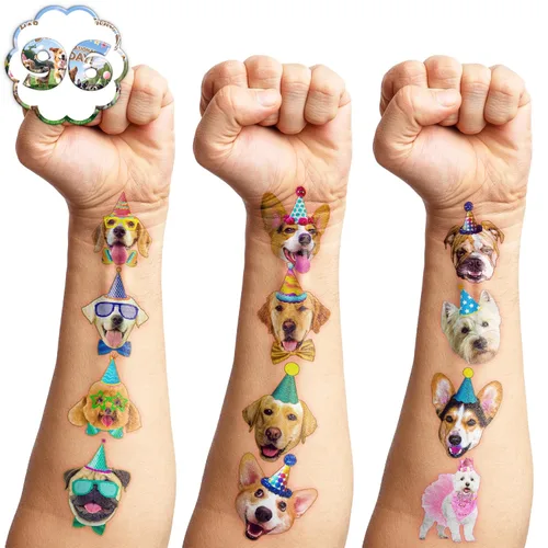 Miniatura 6 de Calcomanías temporales de tatuajes para perros para niños, 60 piezas de lindos tatuajes temporales de cachorros para niños y niñas, recuerdos