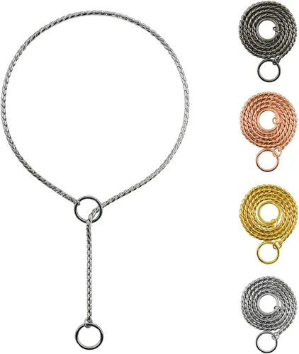 Miniatura 9 de Collar de estrangulador para perro resistente con cadena en P, collar de serpiente, antioxidante, collares de entrenamiento para perros pequeños