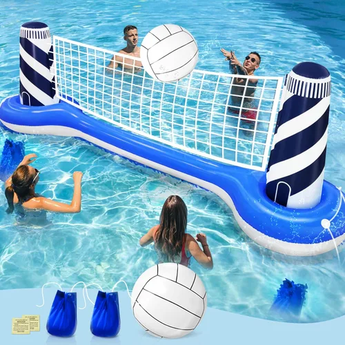 Juego de flotador inflable de red de voleibol con pelota de playa de 19 pulgadas, diseño de faro, juguetes flotantes para deportes acuáticos para