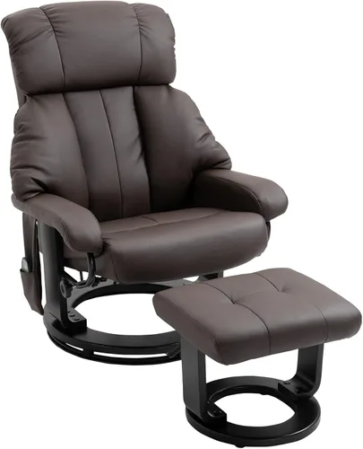 Miniatura 11 de HOMCOM Silla reclinable de masaje con otomana, reclinable giratorio de 360° y reposapiés, vibración de 10 puntos, silla reclinable de piel sintética