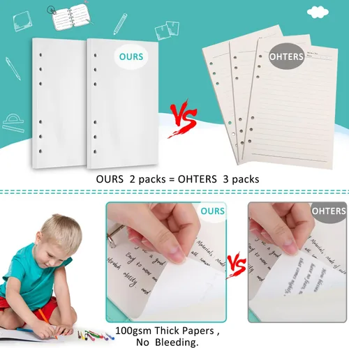 Miniatura 3 de Papel de recambio A6, 320 páginas A6, hojas sueltas, 6 agujeros, repuestos para cuaderno de 6 anillas rellenables, planificador, diario, pintura