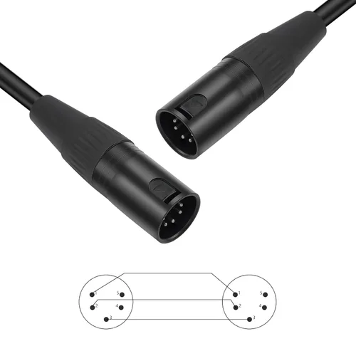 Miniatura 6 de Paquete de 2 cables XLR macho a macho de 5 pines, DMX 512 5 PIN XLR Lightspeed Controller Cable de 2 pies, negro