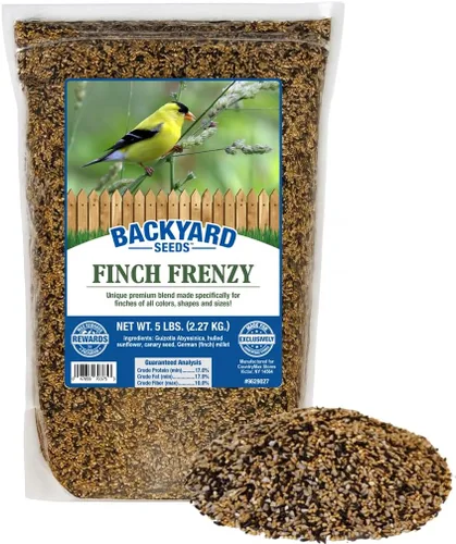 Backyard Seeds Finch & Small Songbird Frenzy 5lbs – Mezcla de semillas de cardo Nyjer prémium para comederos de pinzones, bolsa pequeña de comida