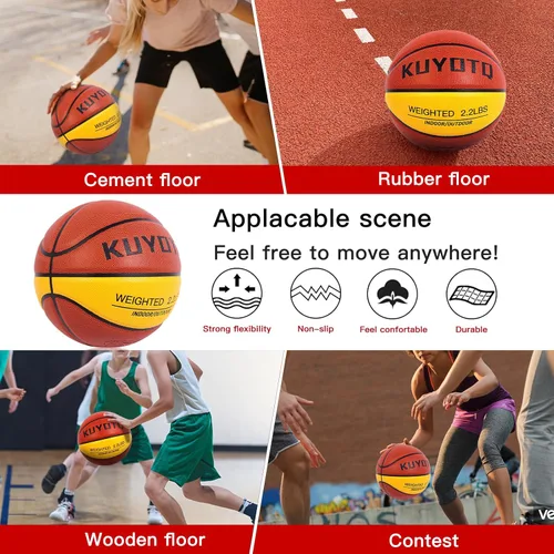Miniatura 6 de KUYOTQ 3LBS/3.3LBS/2.2LBS Weighted Heavy Training Basketball 29.5/28.5" in and Outdoor Improving Handling Dribbling Passing Rebounding Skill marrón