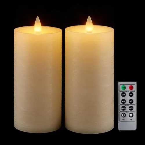 Miniatura 23 de Velas de pilar sin llama parpadeantes con temporizador remoto, velas LED que funcionan con pilas de hasta 400 horas, velas de cera real con llama