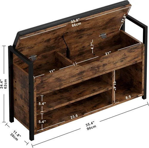 Miniatura 3 de IRONCK Banco de almacenamiento de zapatos, banco de entrada con caja de almacenamiento con tapa abatible, banco de metal y tablero para entrada