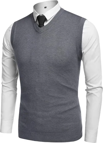 Miniatura 32 de Amussiar Suéter casual para hombre, chaleco con cuello en V, ajustado, sin mangas, suéter de punto
