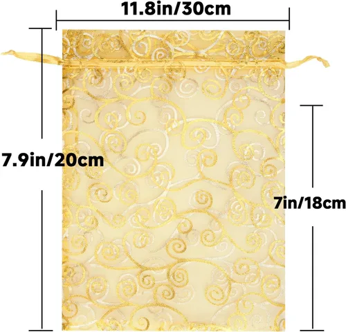 Miniatura 2 de joycraft 50 bolsas de regalo de organza – 11.8 x 7.9 pulgadas, bolsas de regalo de malla dorada con cordón, bolsa de organza para regalo de San
