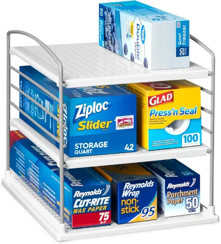 YouCopia UpSpace - Organizador ajustable de cajas para envoltorios de papel de aluminio y almacenamiento de gabinetes de cocina, Original, Blanco