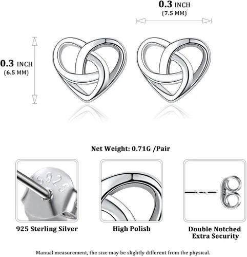Miniatura 4 de ChicSilver Aretes de nudo celta hipoalergénicos de plata de ley 925 con forma de corazónnudo triangular, joyería celta para mujer, plataorooro rosa