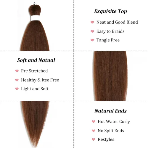 Miniatura 3 de pelo trenzado preestirado marrón, pelo trenzado Kanekalo, pelo trenzado preestirado de 26 pulgadas, 6 paquetes plegados, textura Yaki, extensiones