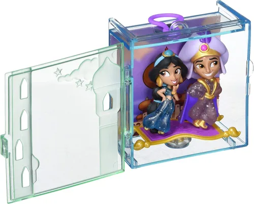 Disney Princess Perfect Pairs Jasmine, divertido juguete de desembalaje de Aladdin con 2 muñecas, vitrina portátil y soporte, para niños de 3 años