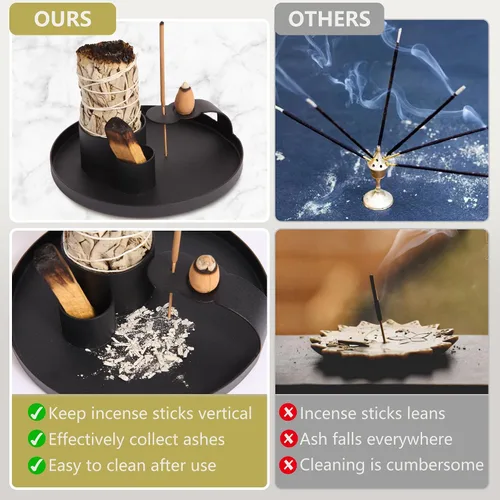 Miniatura 6 de Soporte de incienso 4 en 1, soporte para quemador de salvia, quemador de palo santo, bandeja de captura de cenizas de 5.47 pulgadas, soporte