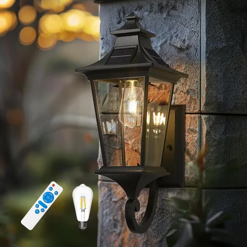 Miniatura 14 de Emliviar Lámpara de Pared de 12.2 Pulgadas con Vidrio de Ondas de Agua, 1 Luz de Patio Exterior para Casa, Aluminio Fundido a Presión en Acabado