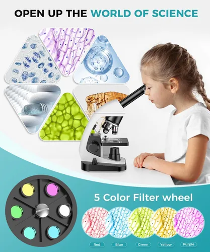 Miniatura 2 de Microscopio de compuesto biológico monocular, 2000X de alto aumento, universal para adultos, estudiantes y niños, instrumento de enseñanza