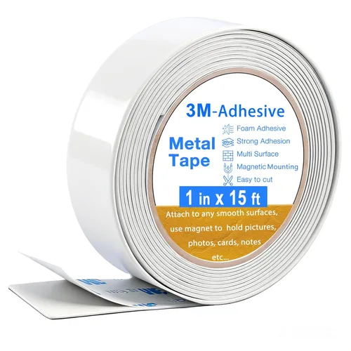 Miniatura 12 de Cinta adhesiva de metal para imanes, (1.4 pulgadas de ancho x 10 pies de largo) Rollo de tira de metal blanco flexible, cinta ferrosa blanca