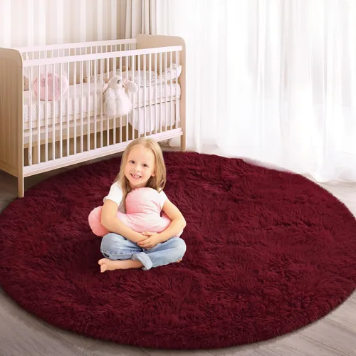 Miniatura 14 de Alfombra Redonda para Dormitorio, Alfombras de Área Circulares Suaves y Esponjosas de 4x4 pies para Cuarto de Niños y Niñas, Habitación Infantil