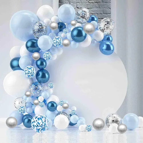 Miniatura 2 de 60 globos de confeti azul plateado y blanco de 12 pulgadas, globos de color blanco azul claro, globos plateados metálicos, globos de confeti