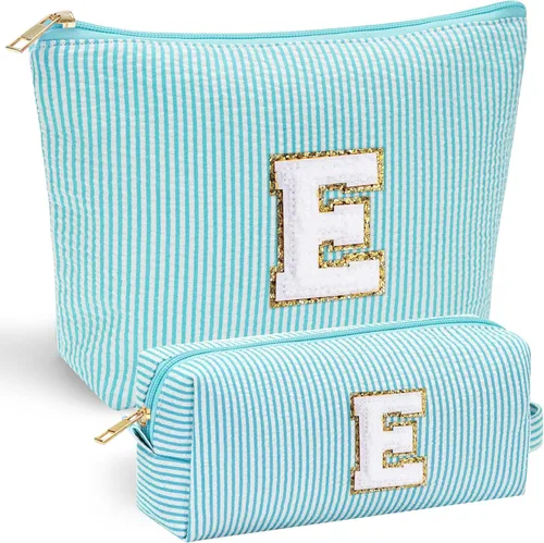 YOOLIFE Regalos del Día de la Madre para mujeres, bolsa de maquillaje con inicial, bolsa de maquillaje para viajes, bolsa de maquillaje Azul/claro