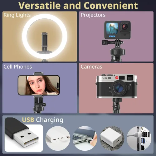 Miniatura 5 de UBeesize - Anillo de luz para selfies de 12" con soporte de trípode extensible de 62" y control remoto, luz LED circular con soporte para teléfono