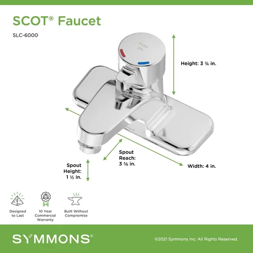 Miniatura 3 de Symmons SLC-6000 SCOT Grifo de lavabo con dosificación de una sola manija central de 4 pulgadas en cromo pulido (0.5 GPM)