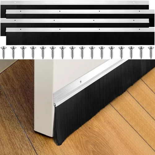 Frienda Juego de 4 cepillos para puerta, cepillo de barrido inferior, burlete de aluminio para puerta con tornillos para huecos de hasta 1 pulgada,