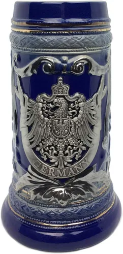 Miniatura 6 de Essence of Europe Gifts OktoberfestHaus - Vaso de cerveza de cerámica con emblema de metal Bier Krug de 0,6 litros (águila) alemán (águila)