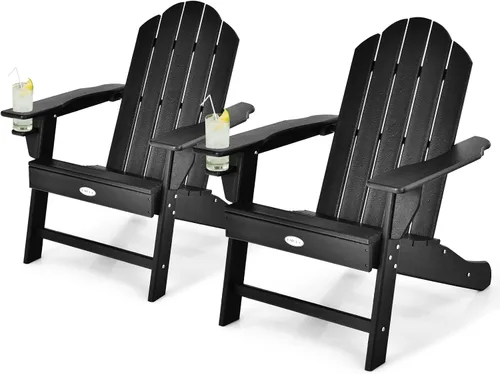 Miniatura 9 de Tangkula Silla Adirondack para exteriores, sillones de polietileno de alta densidad resistentes a la decoloración con soporte para tazas, sillas
