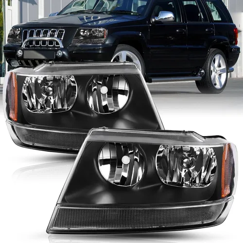 Miniatura 14 de TUSDAR Juego de faros halógenos para Jeep Grand Cherokee WJ 1999-2004 del lado del conductor y acompañante con carcasa cromada y reflector ámbar