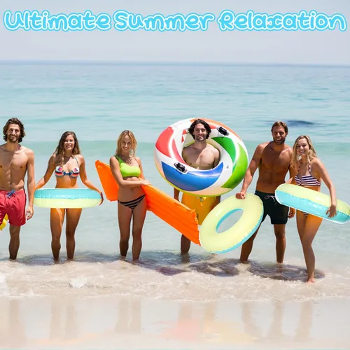 Miniatura 4 de 4 unidades de flotadores inflables para piscina para niños y adultos, tubos interiores pastel, macarrón, anillos de piscina flotadores para Amarillo