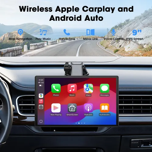 Miniatura 2 de Topexplore Carplay - Pantalla táctil portátil para automóvil, CarPlay inalámbrico de 9 pulgadas y actualización automática de Android