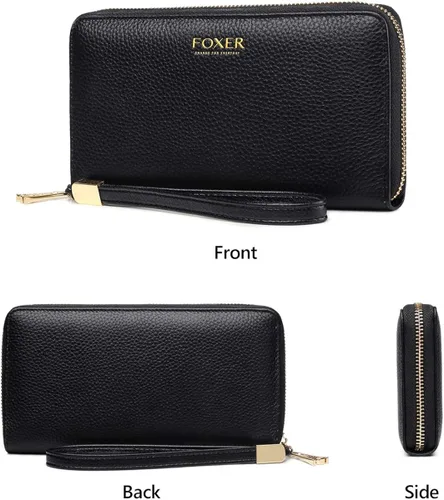 Miniatura 6 de FOXLOVER Carteras de cuero genuino para mujer carteras de embrague con cremallera RFID con pulsera