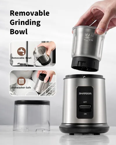 Miniatura 4 de Shardor Molinillo eléctrico de un toque para café, especias, hierbas, para granos de café, especias y semillas con 1 tazón extraíble de acero