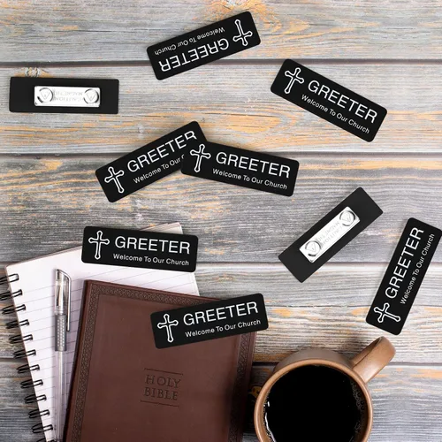 Miniatura 5 de Sabary 10 etiquetas magnéticas con nombre para la iglesia, con texto en inglés "Welcome to Our Church", etiqueta personalizada de 1 x 3 pulgadas