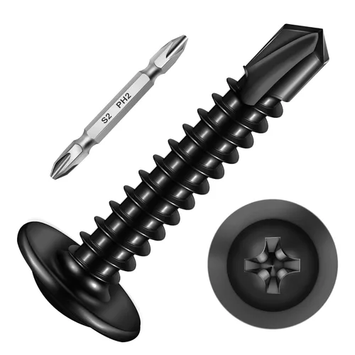Miniatura 23 de Mywish 200 tornillos autorroscantes negros #10 × 1 pulgada para metal, 410 tornillos de metal negro de óxido de tornillo de acero inoxidable